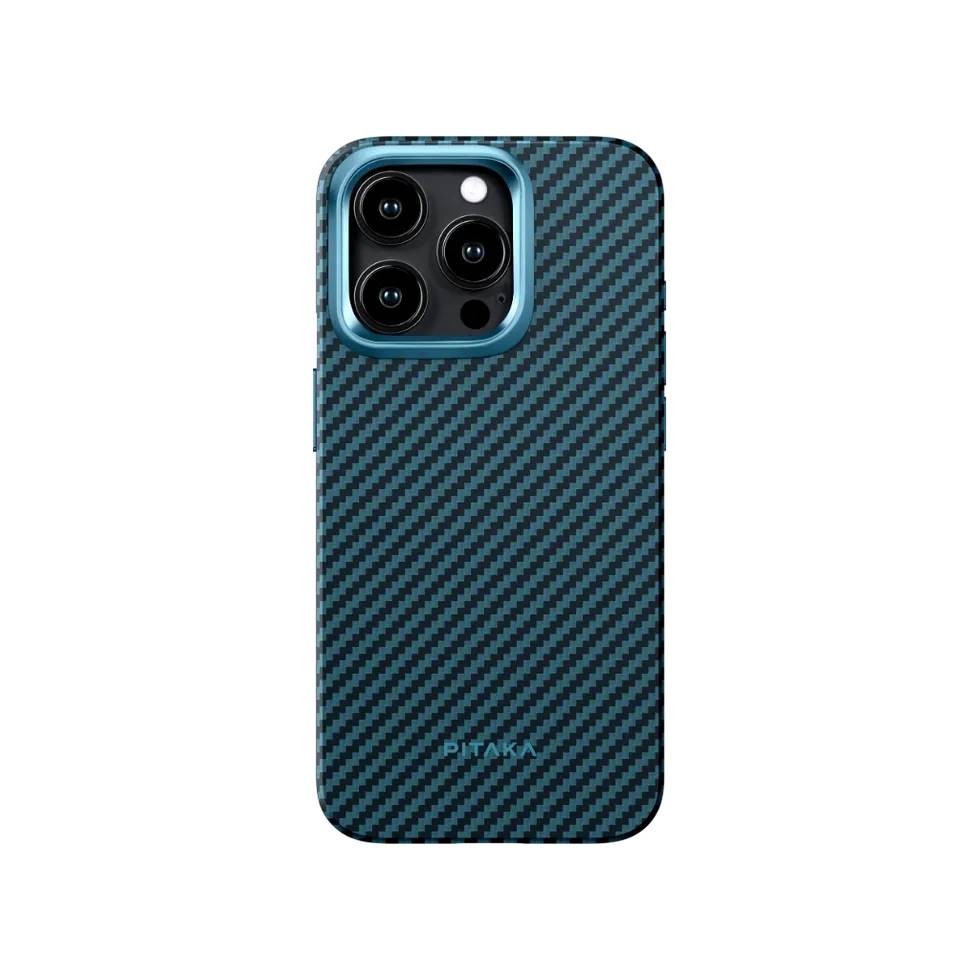 PITAKA MagEZ Case Pro 4 for iPhone 15 Pro Max -1500D Black/Blue (Twill)